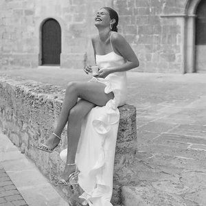Ronny Kobo Valencia Flounce-Hem High-Low Gown